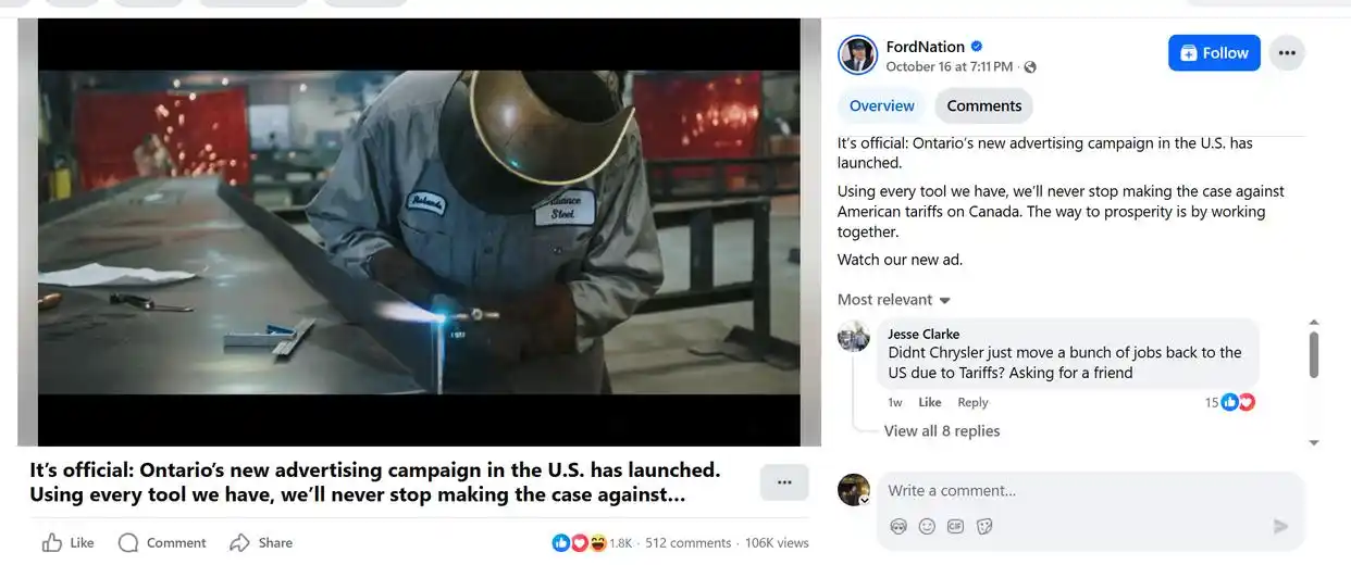 特朗普：终止与加拿大的所有贸易谈判_加拿大安大略省反关税广告_特朗普终止加拿大贸易谈判