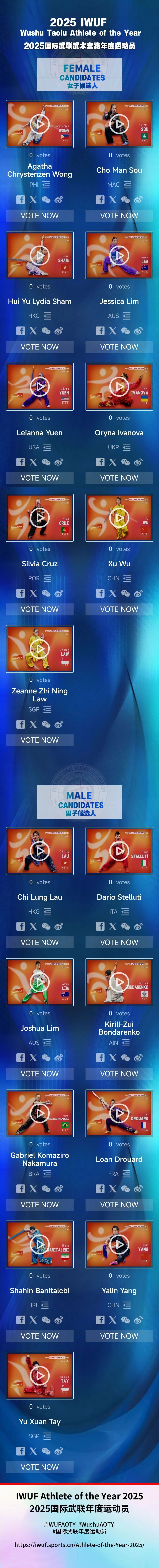 国际武联2025传统武术年度新星候选人介绍,快为喜欢的运动员投票吧!