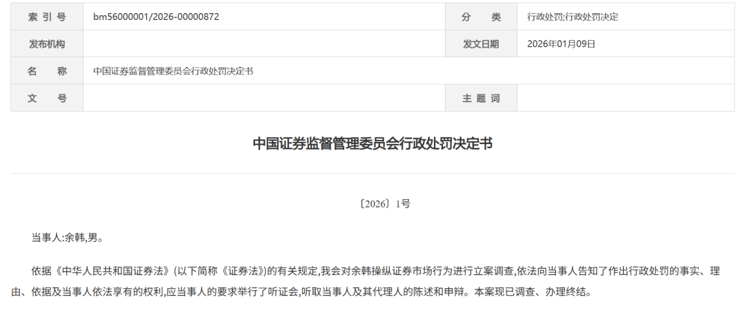 赚5.11亿元罚没10.22亿元!余韩操纵“博士眼镜”股票收天价罚单