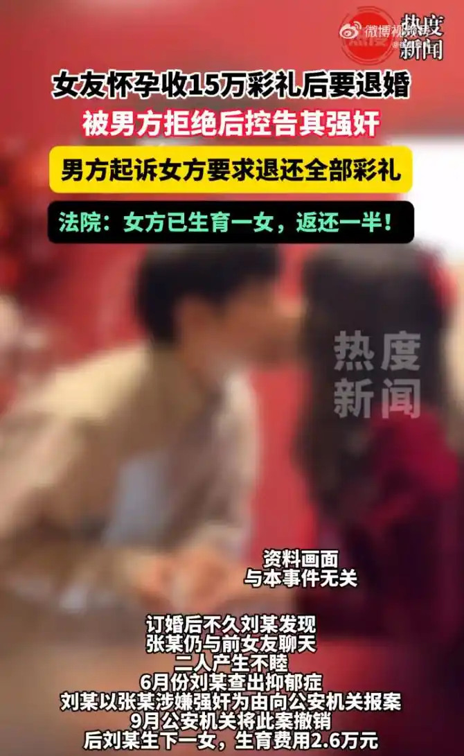 男子借债付15万彩礼，订婚后女友发现男友与前女友藕断丝连，要退婚，还告男友强奸，法院判了